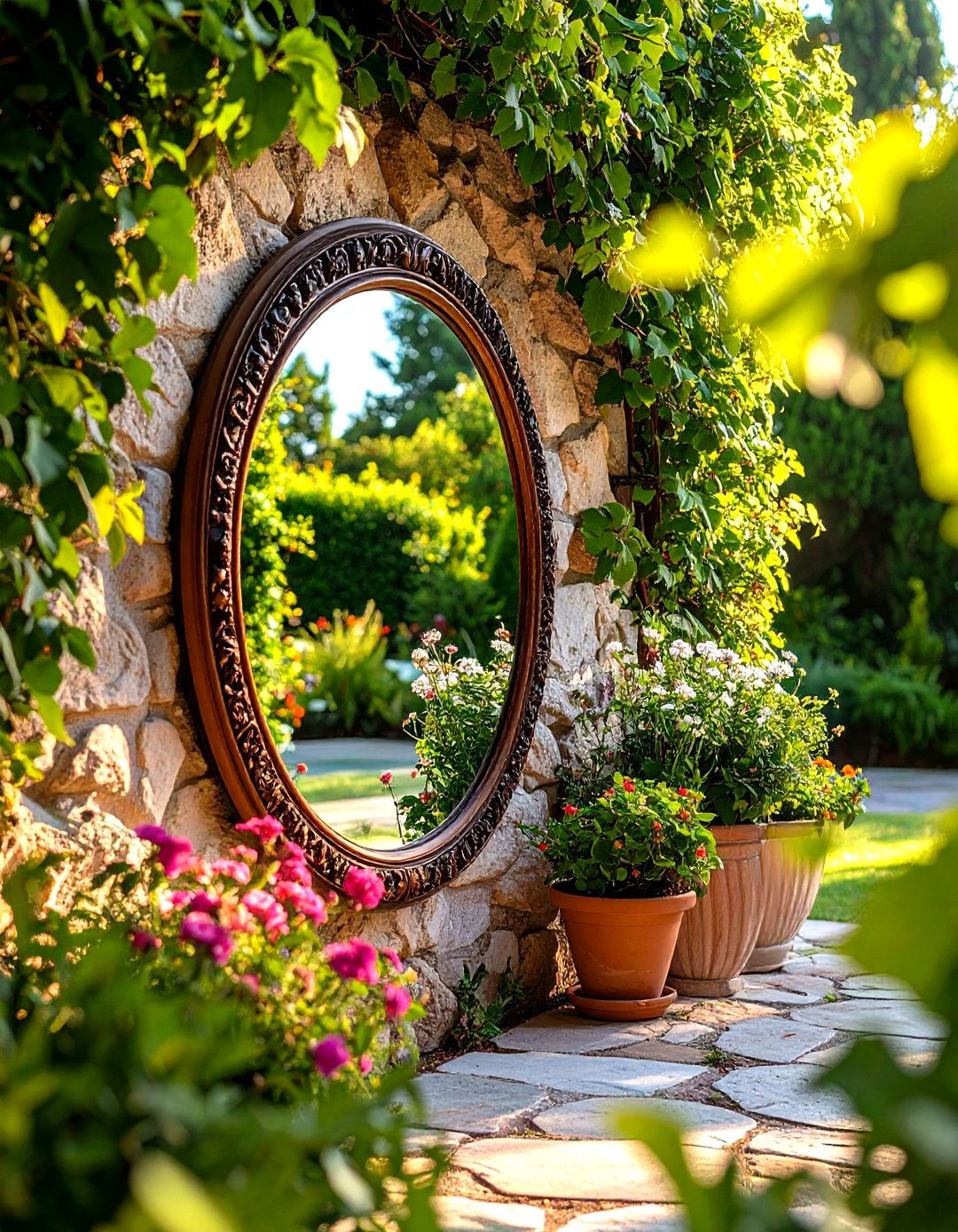 A Patio Garden with Mirrored Accents - 30 patio garden ideas
