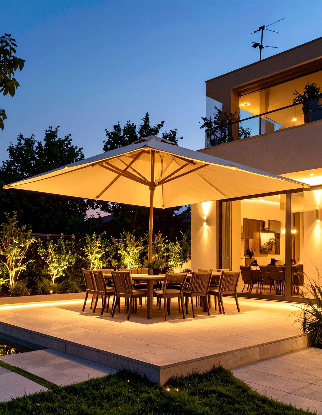 A Patio Umbrella with Built In Lights - 30 simple patio ideas