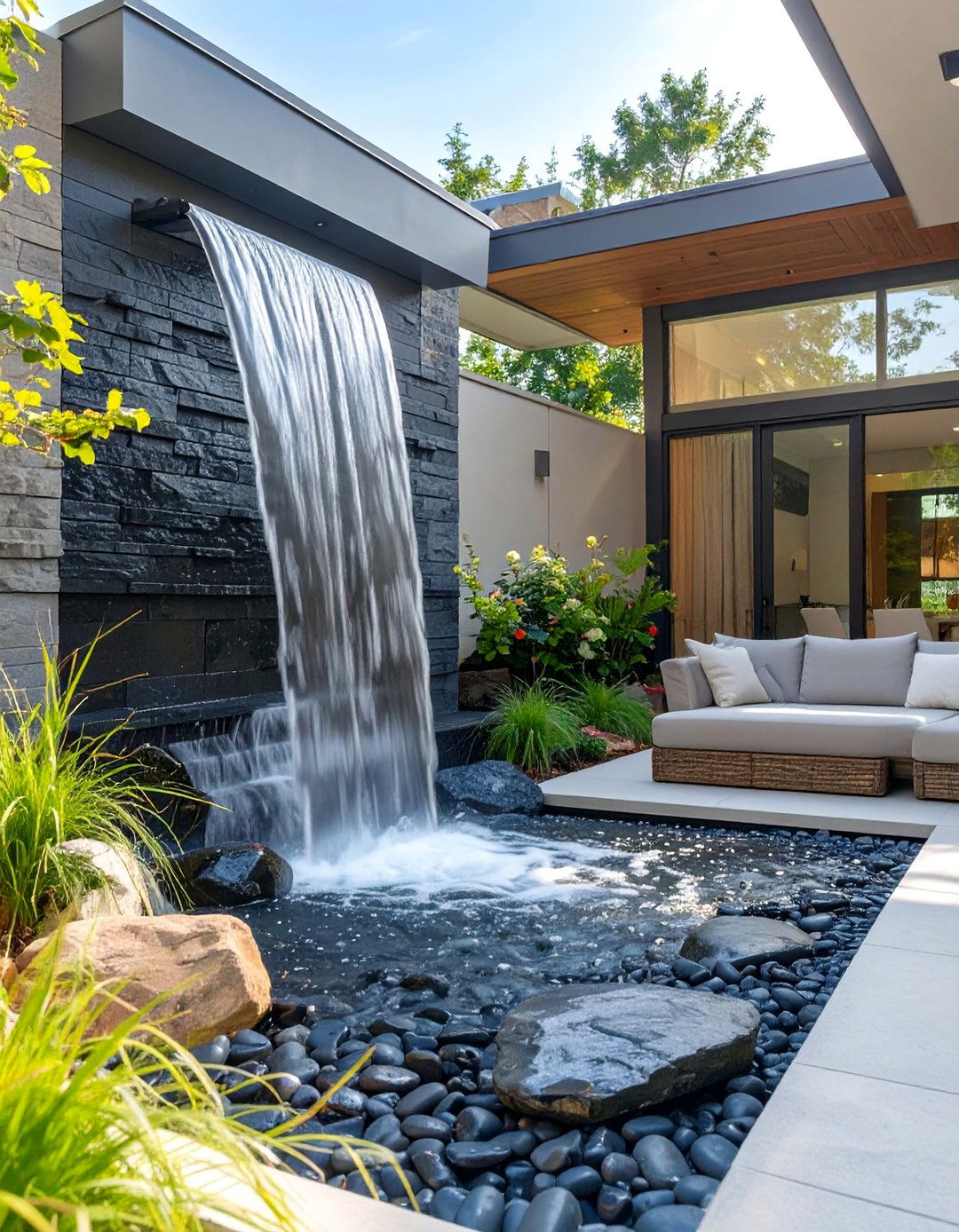 A Patio with a Water Feature - 30 back patio designs