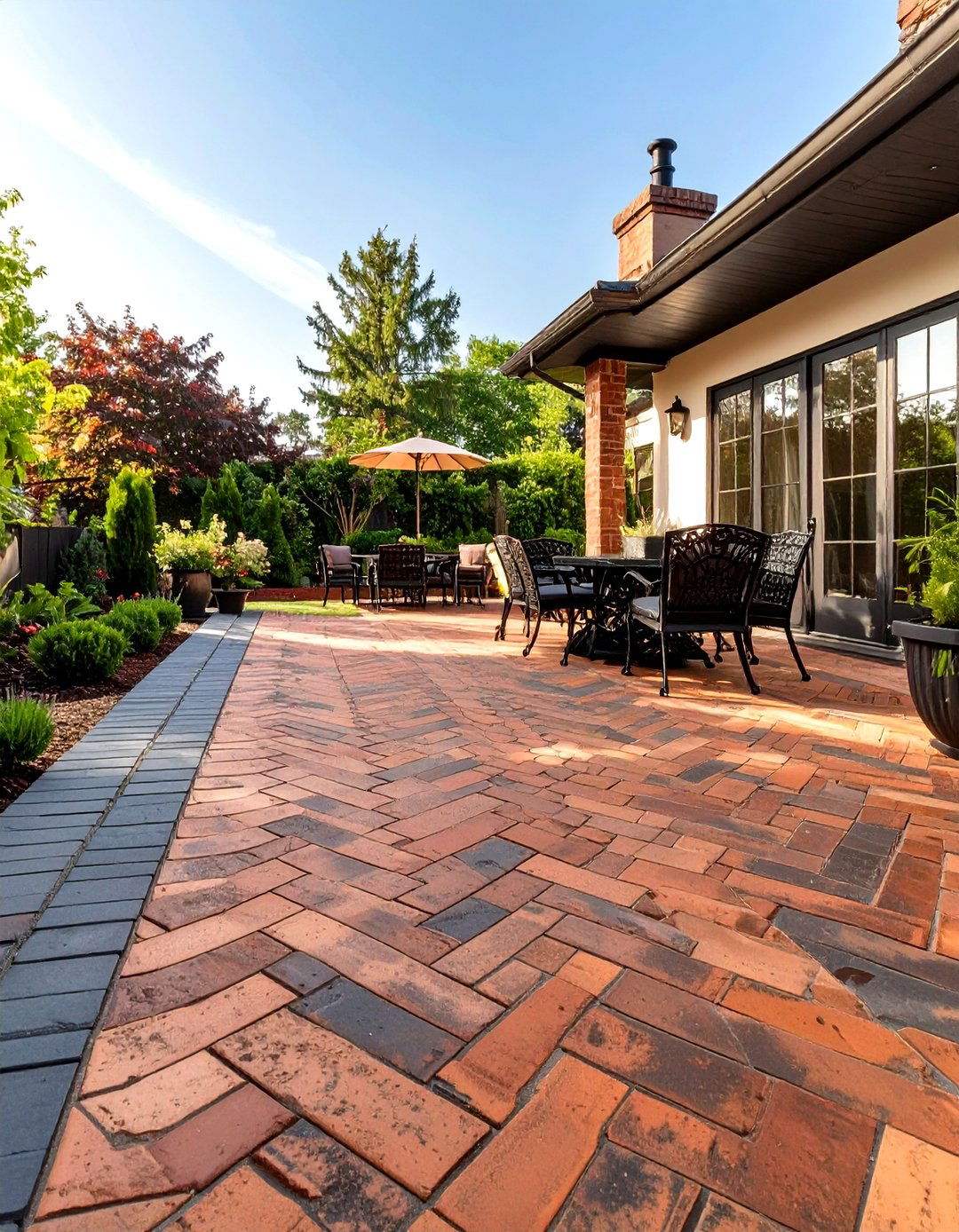 A Patterned Brick Patio - 30 modern backyard ideas no grass