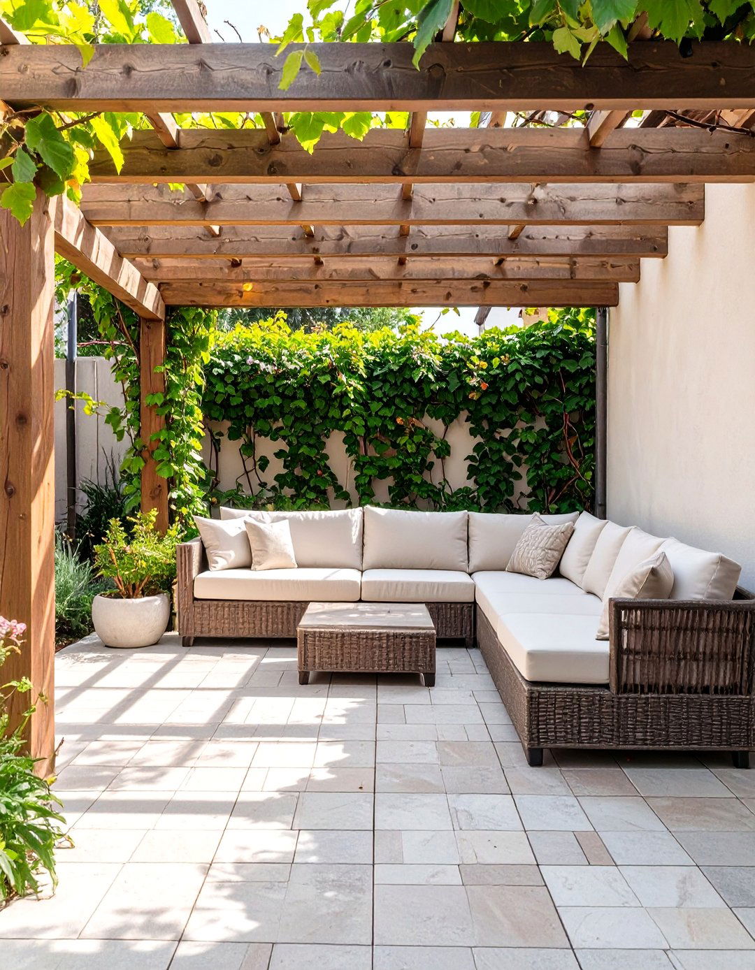 A Paver Patio Under a Pergola - 30 backyard paver ideas