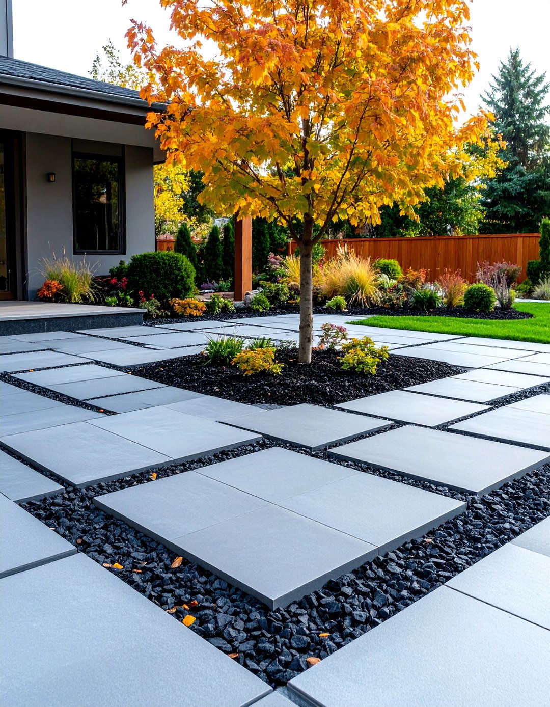 A Paver Patio with Mulch Gaps - 30 landscaping ideas around trees pictures