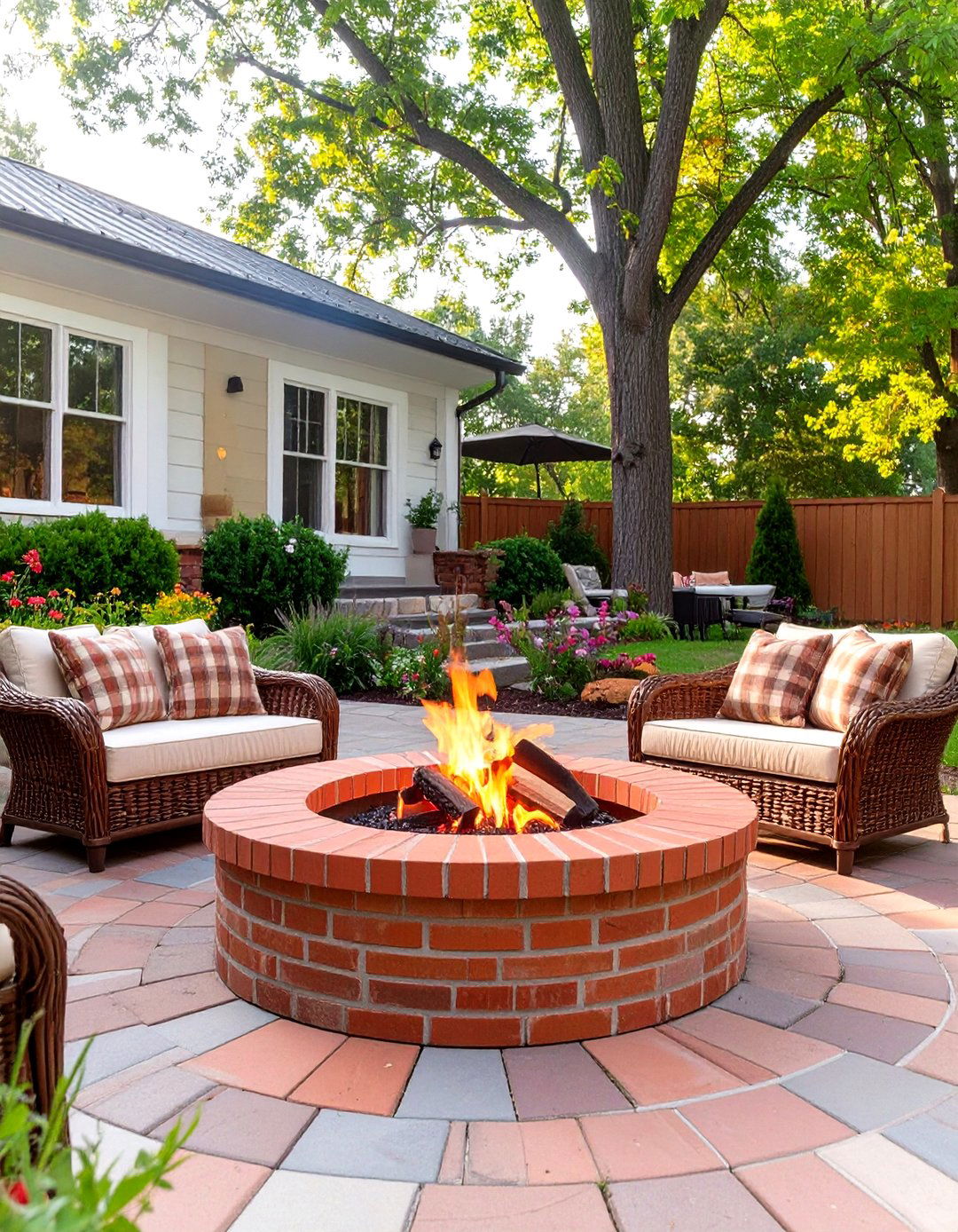 A Paver Patio with a Brick Fire Pit - 30 country backyard rustic fire pit ideas