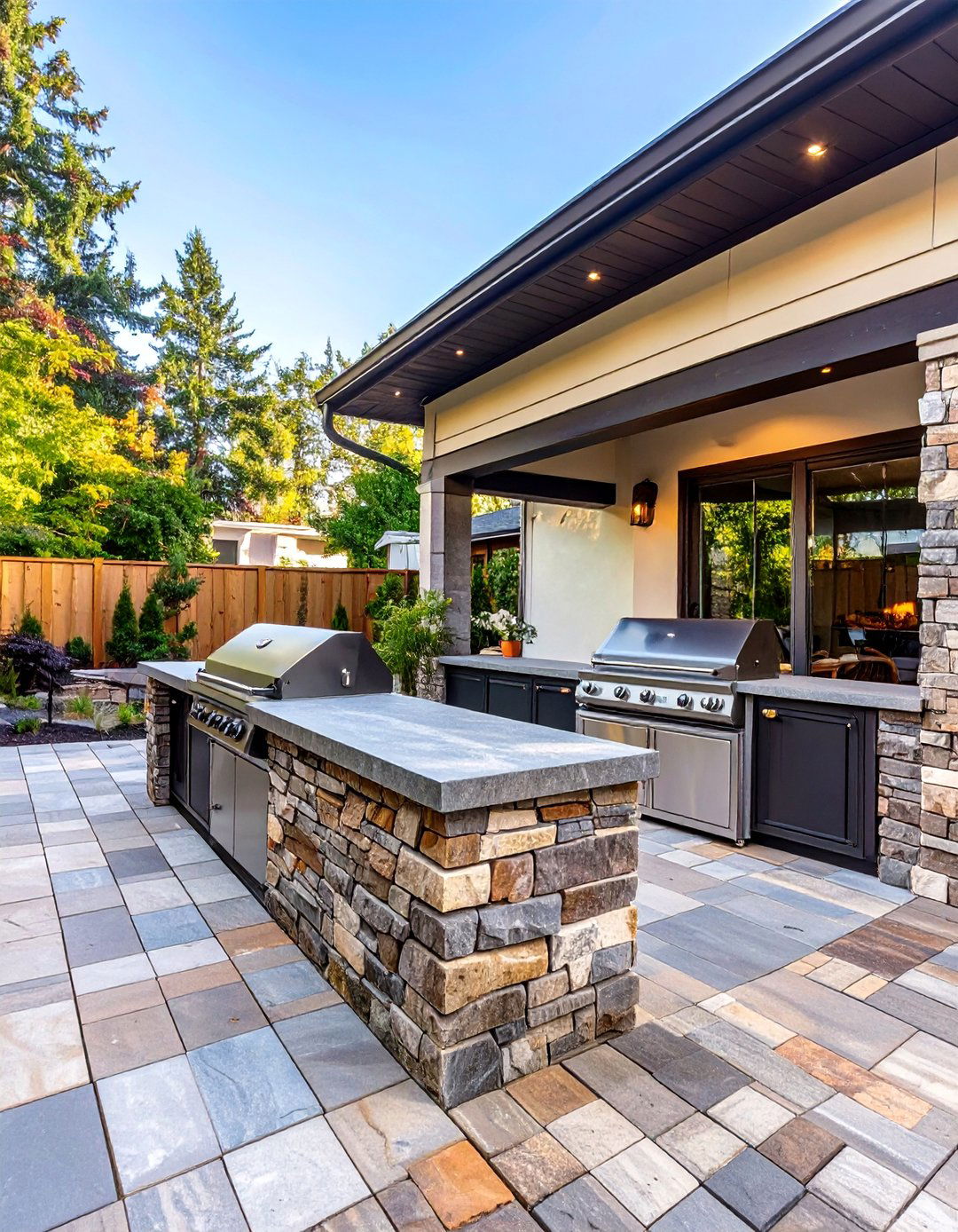 A Paver Patio with a Built in Kitchen - 30 backyard pavers ideas