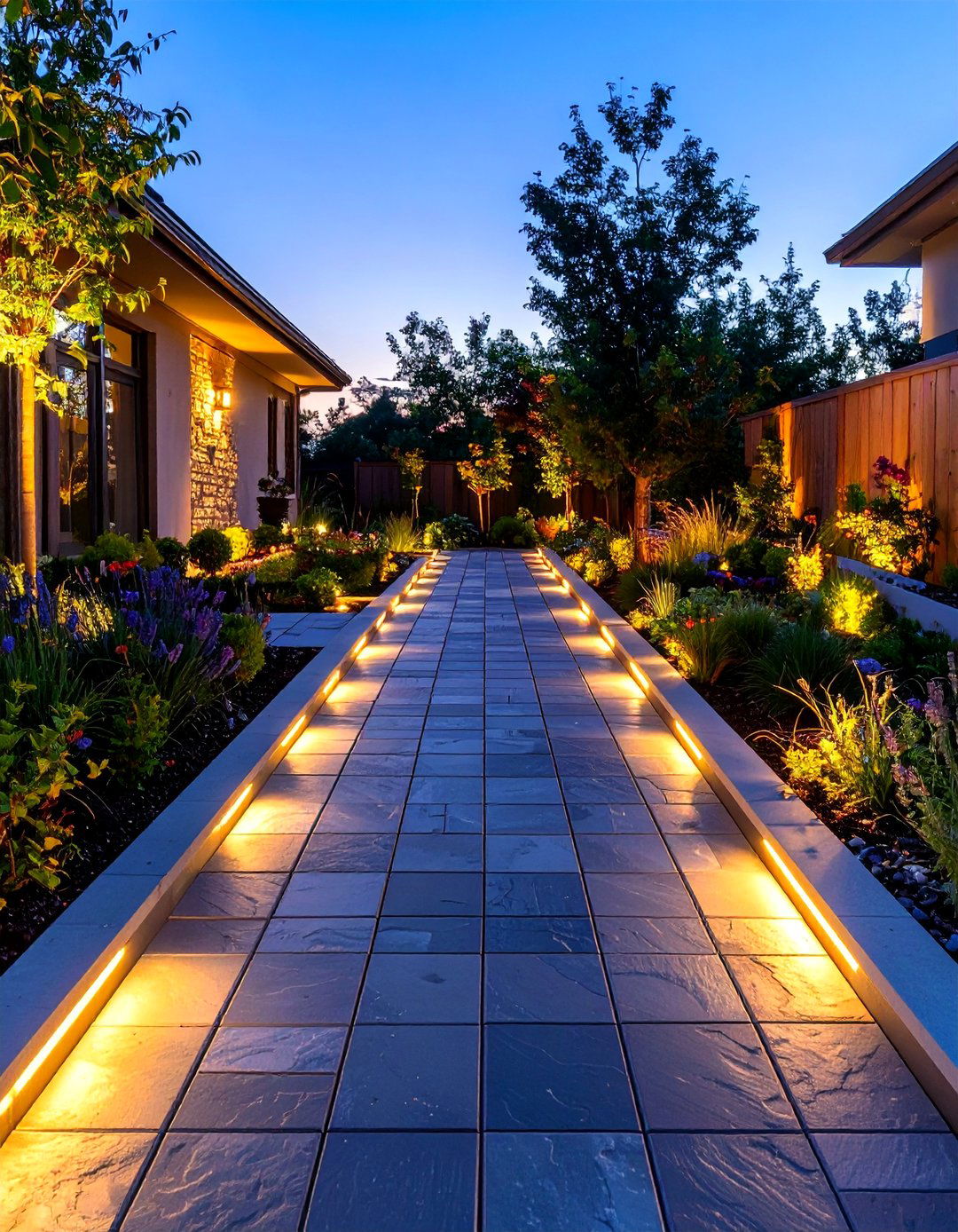 A Paver Walkway with Integrated Lighting - 30 backyard paver ideas