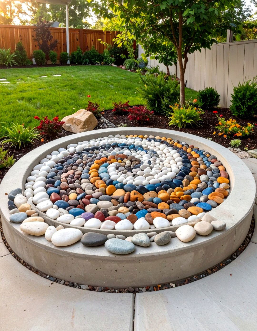 A Pebble Mosaic Feature Backyard - 30 cheap backyard ideas