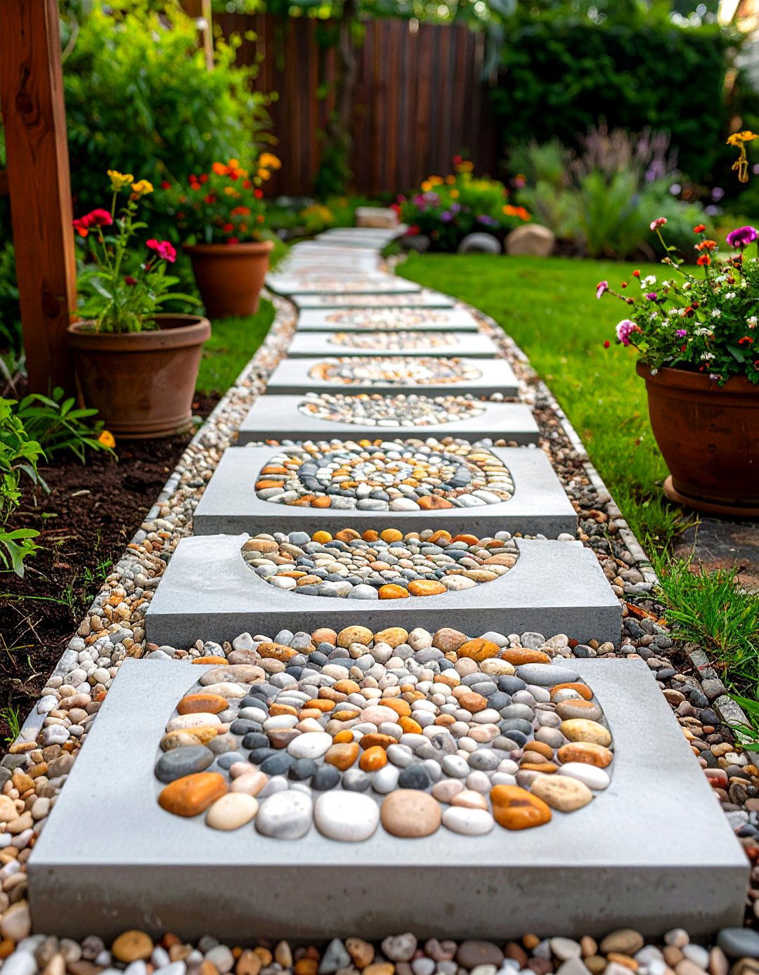 A Pebble Mosaic Stepping Stone - 30 backyard ideas on a budget