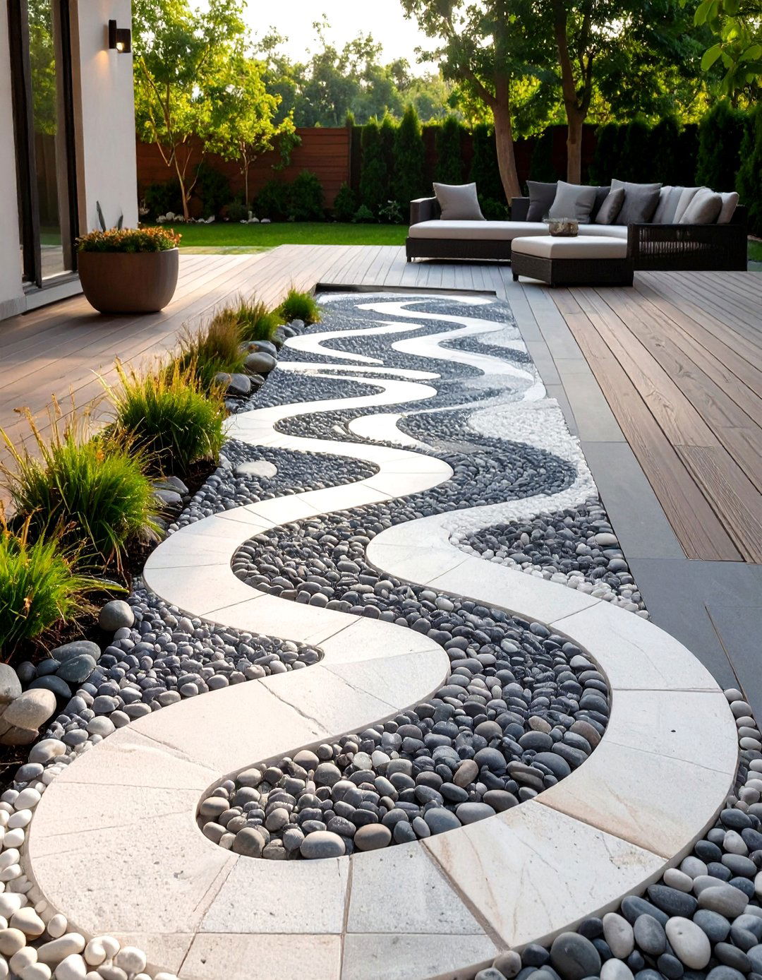 A Pebbled Mosaic Deck Surface - 30 deck floor covering ideas