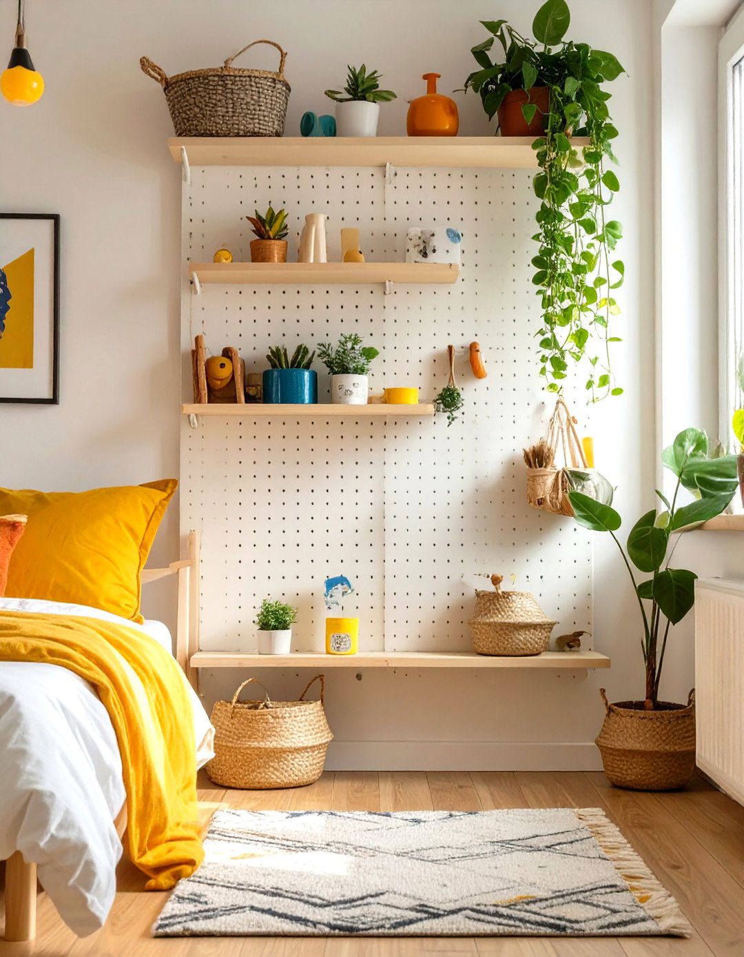 A Pegboard Wall Organizer - 30 tiny bedroom ideas