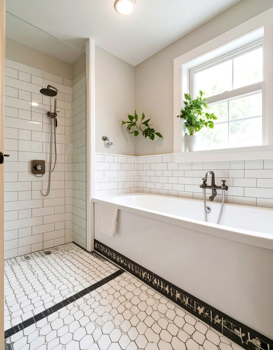 A Penny Tile Floor Accent - 30 bathtub shower combo ideas for small bathrooms