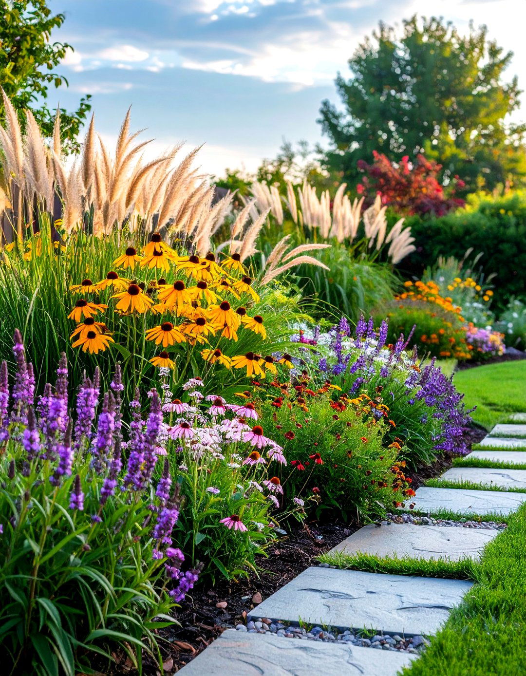 A Perennial Border with Ornamental Grasses - 30 perennial garden ideas
