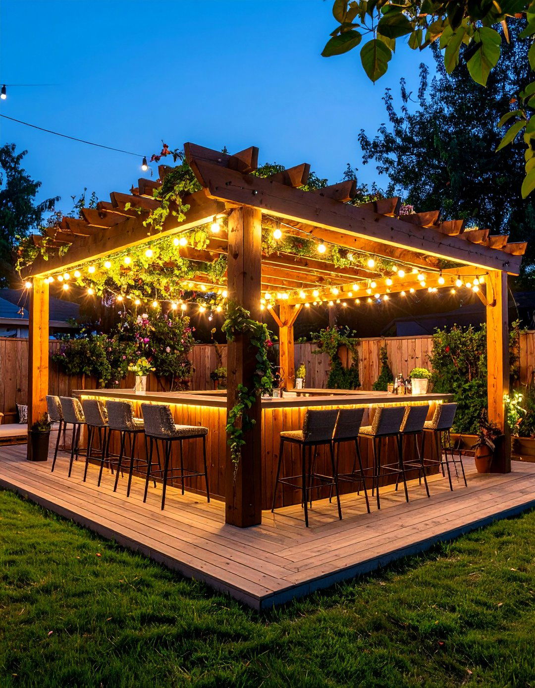 A Pergola Covered Bar and Lounge - 30 backyard bar ideas