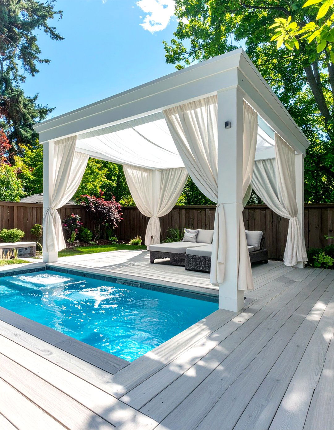 A Pergola Covered Deck Design - 30 backyard swim spa deck ideas