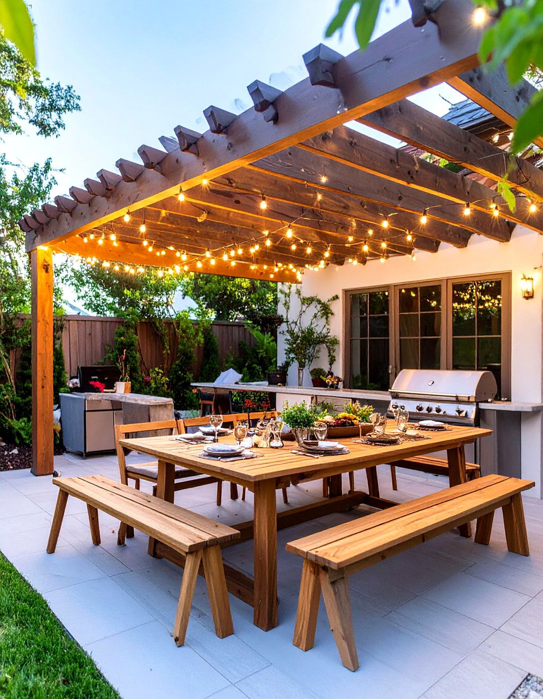 A Pergola Covered Dining Patio - 30 backyard patio designs