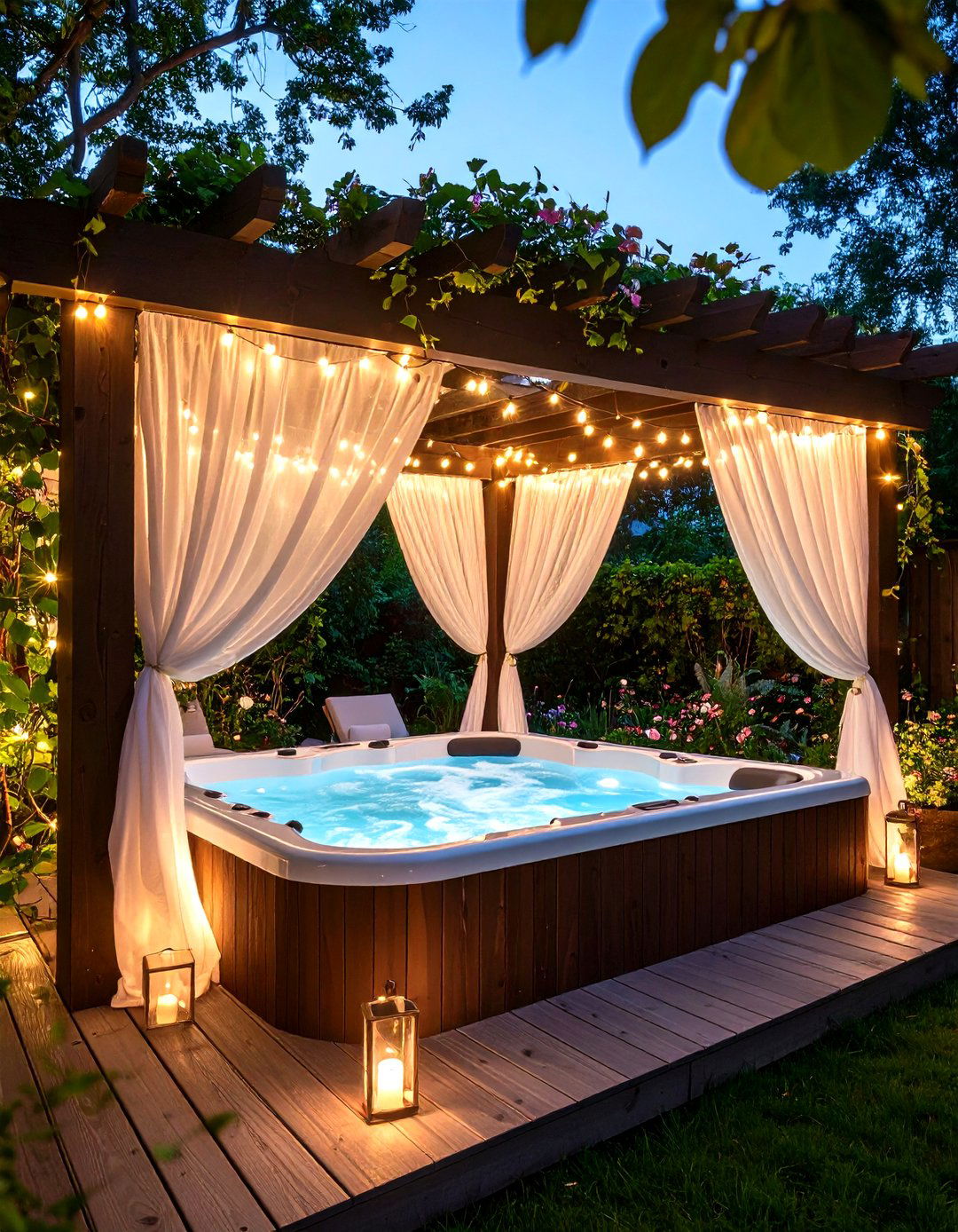 A Pergola Covered Hot Tub Haven - 30 hot tub patio ideas