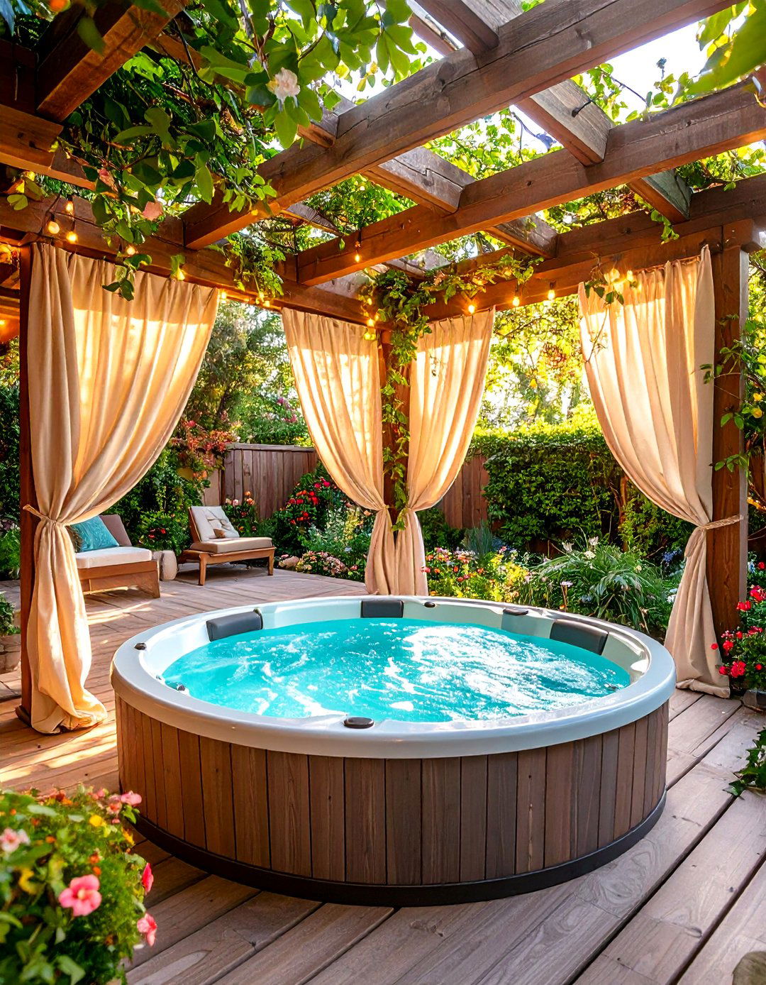 A Pergola Covered Hot Tub Retreat - 30 backyard hot tub ideas