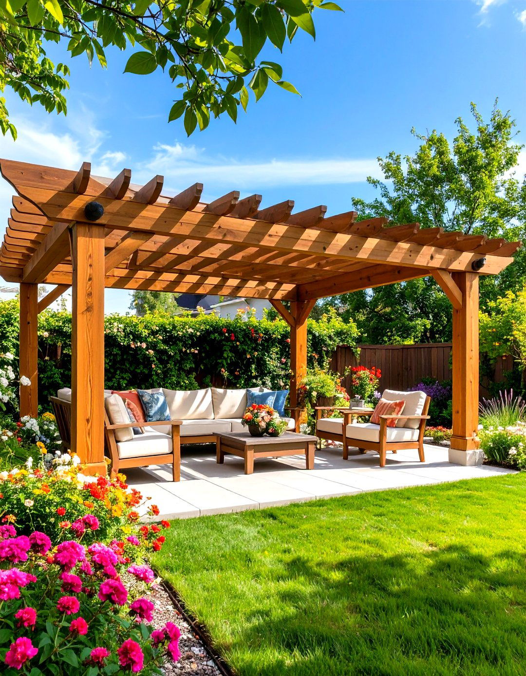 A Pergola Covered Seating Area - 30 diy backyard ideas
