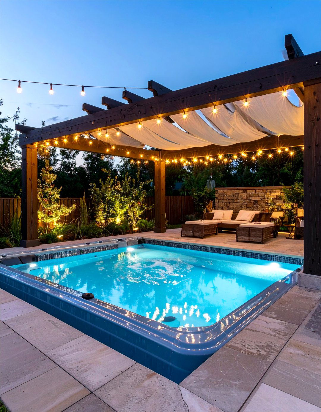 A Pergola Covered Swim Spa Retreat - 30 above ground swim spa landscaping ideas