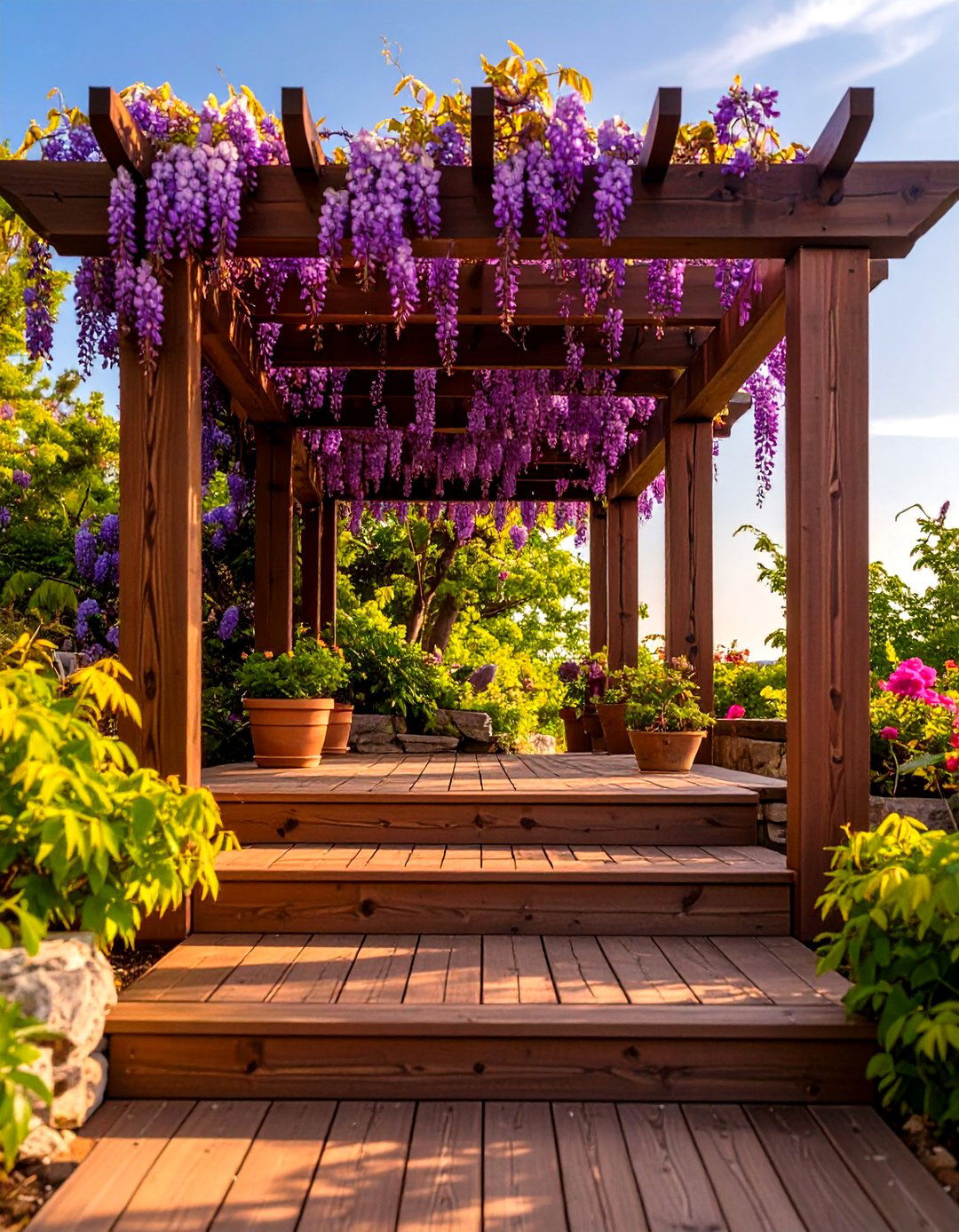 A Pergola Over Outdoor Deck Steps - 30 outdoor deck steps ideas