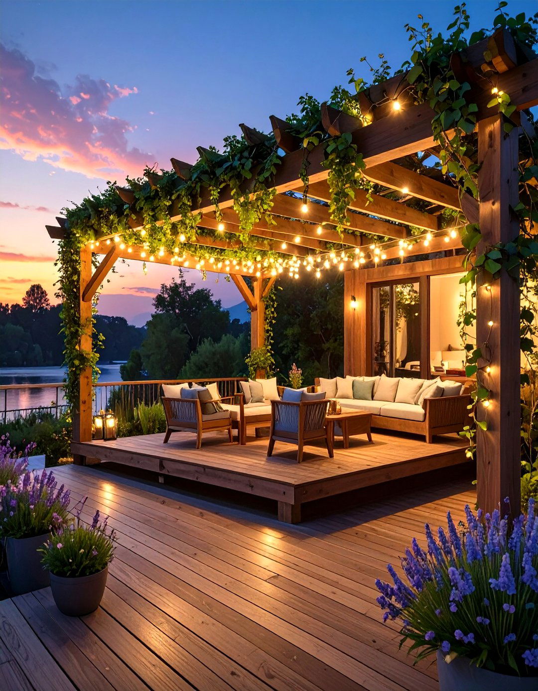 A Pergola Topped Floating Deck - 30 low budget floating deck ideas