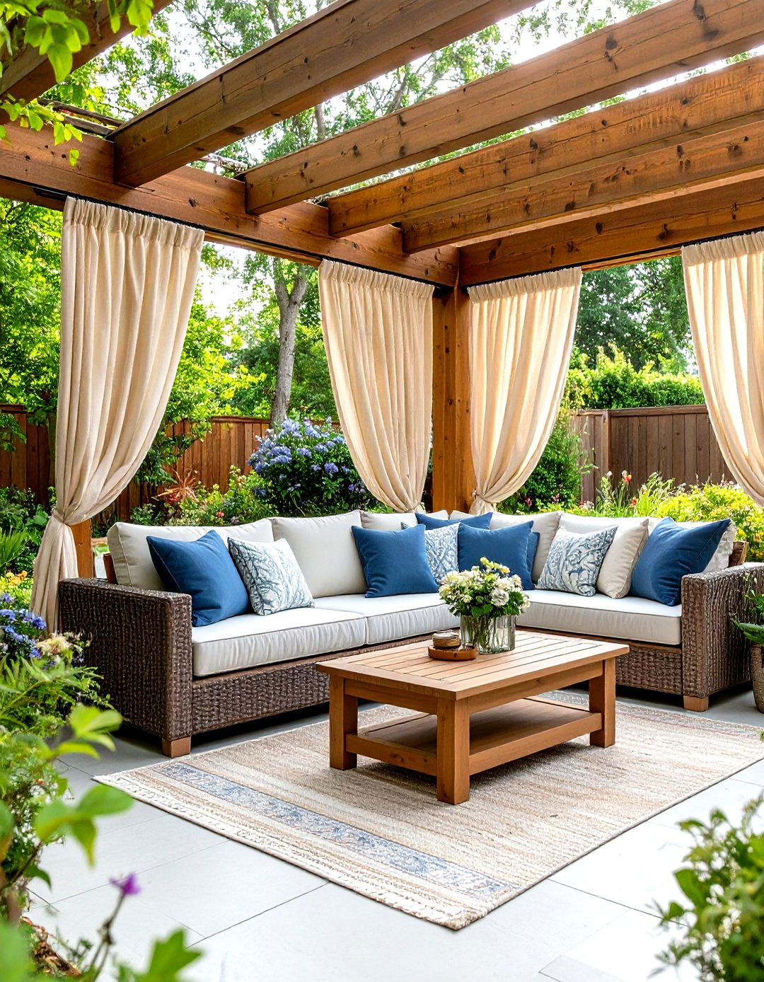 A Pergola with Outdoor Curtains - 30 patio privacy ideas
