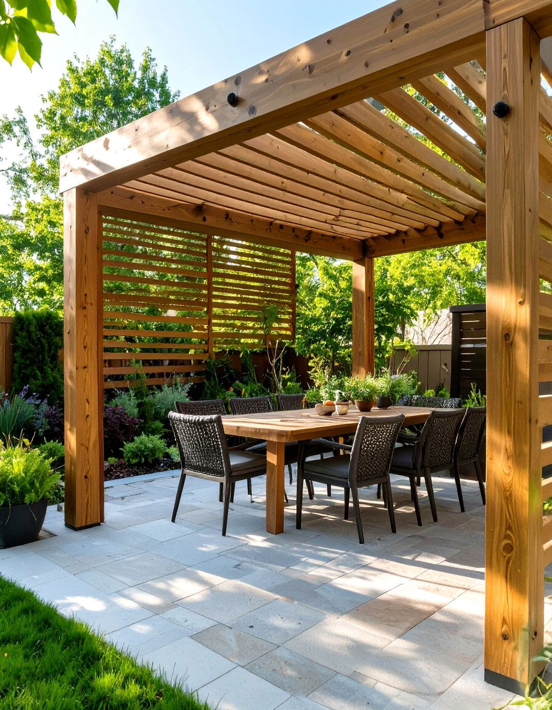 A Pergola with Privacy Walls - 30 backyard privacy fence ideas