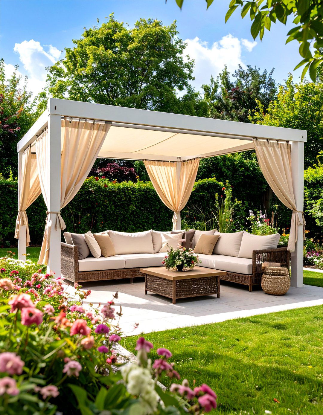 A Pergola with a Retractable Fabric Canopy - 30 outdoor shade ideas