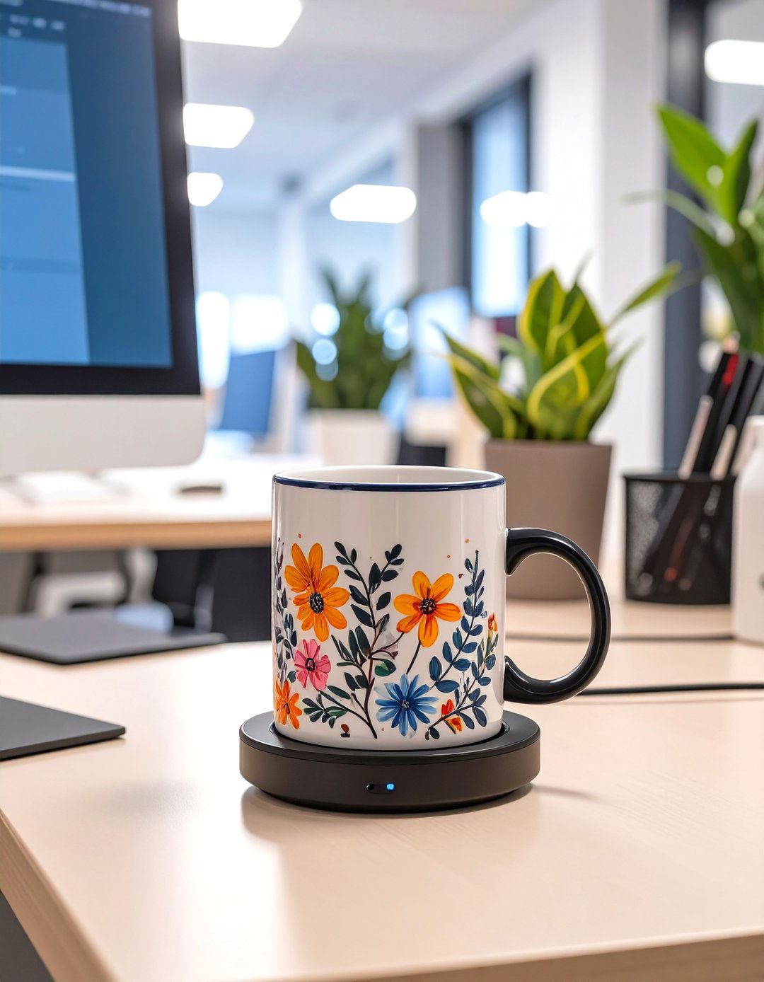 A Personal Mug and Mug Warmer - 30 small office cubicle decoration ideas
