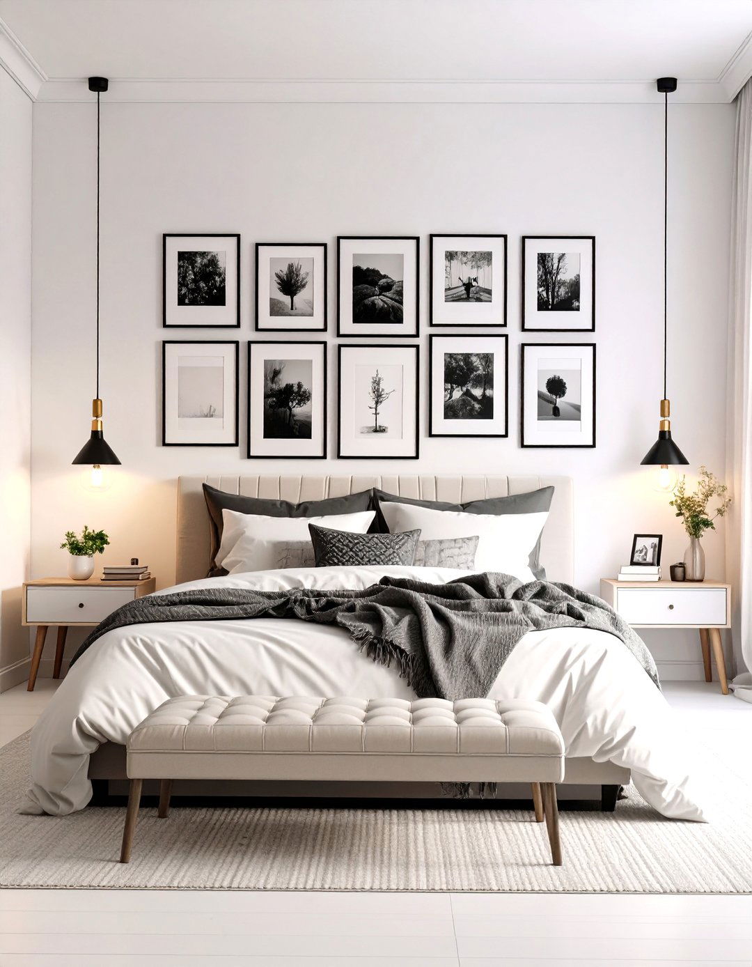 A Personal Photo Gallery Wall - 30 romantic warm and cozy bedroom ideas
