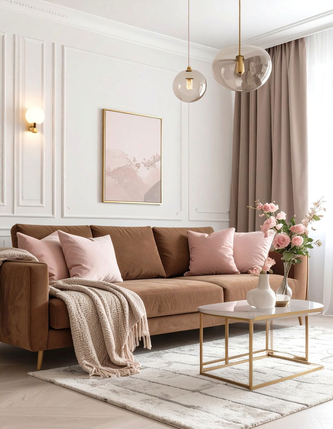 A Pink and Brown Contemporary Living Room - 30 brown sofa living room ideas