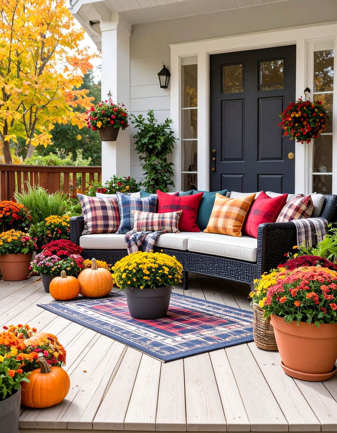 A Plaid Infused Patio - 30 fall outdoor decorating ideas