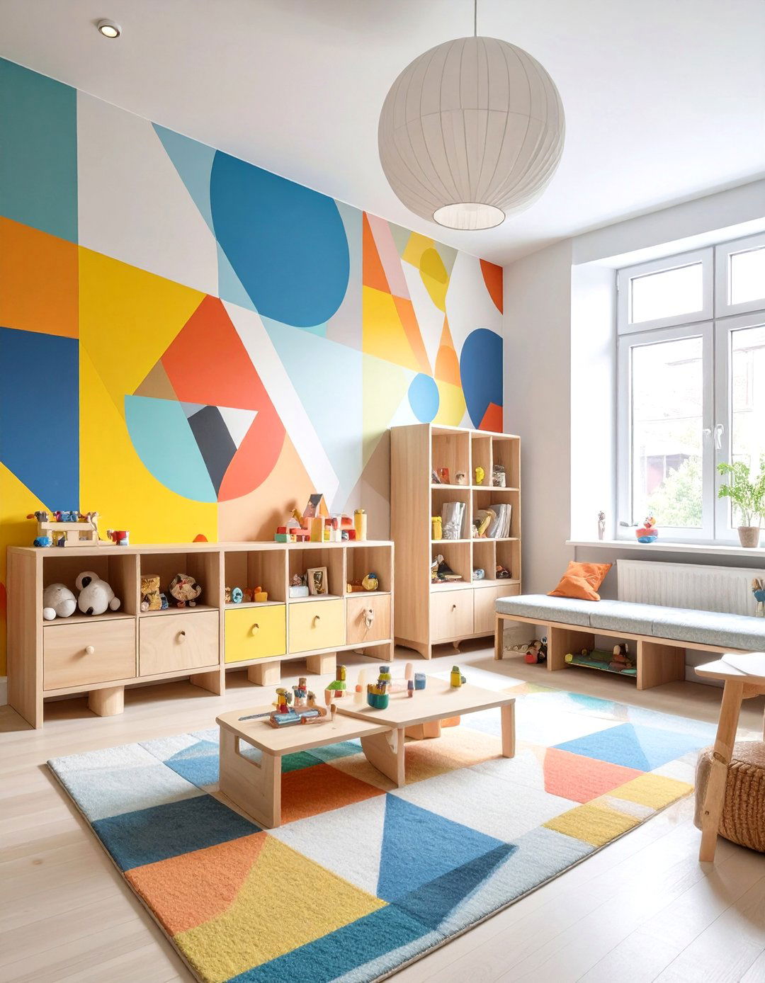 A Playful Childrens Room with Geometric Murals - 30 bauhaus interior design ideas