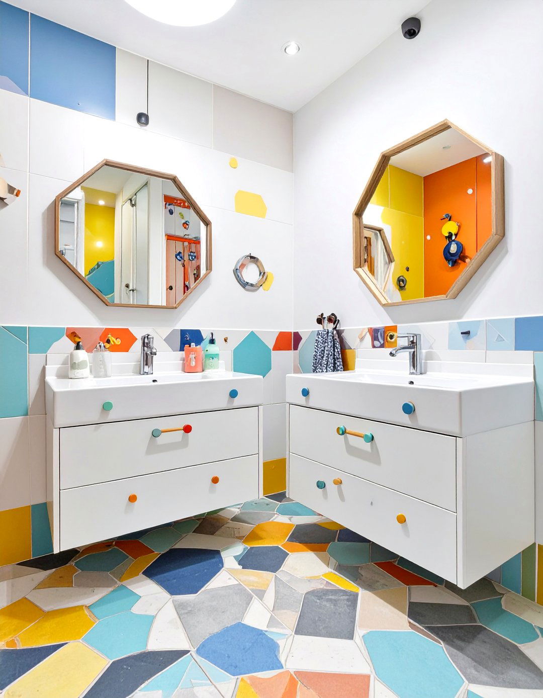 A Playful Geometric Bathroom - 30 jack and jill bathroom ideas