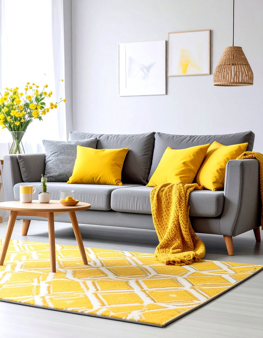 A Playful Pop of Yellow - 30 grey sofa living room ideas