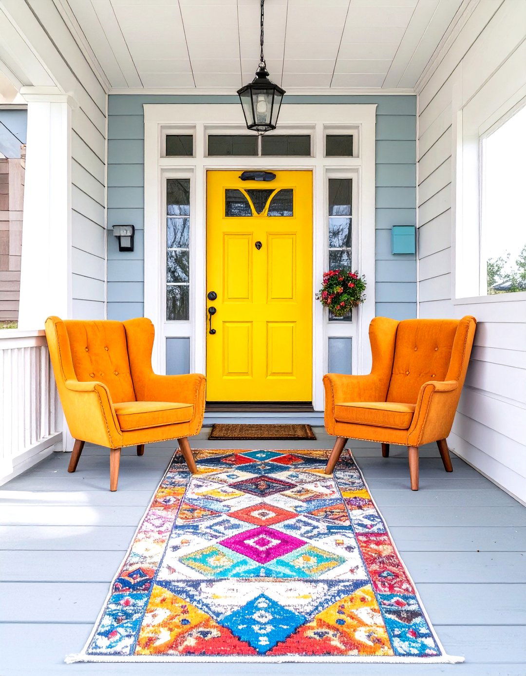 A Playful and Colorful Front Porch - 30 long narrow front porch decorating ideas
