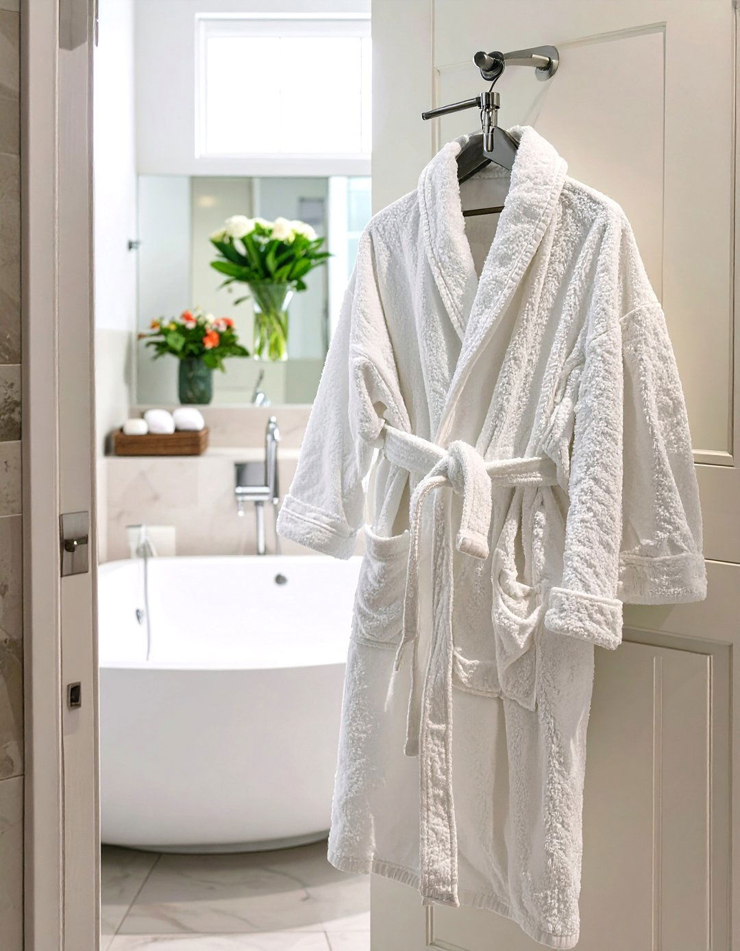 A Plush High Quality Bathrobe - 30 small spa bathroom ideas