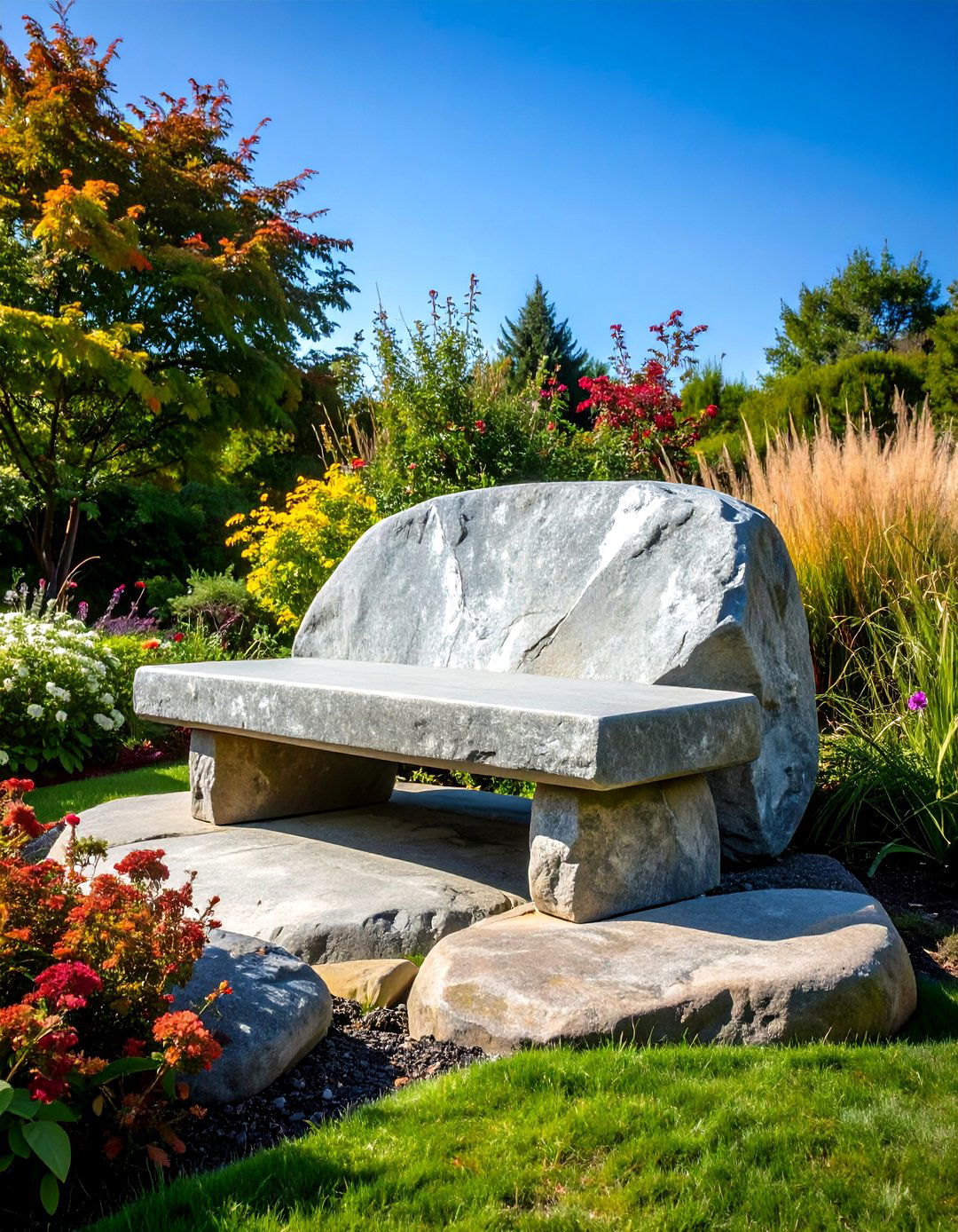 A Polished Boulder Garden Bench - 30 garden bench ideas