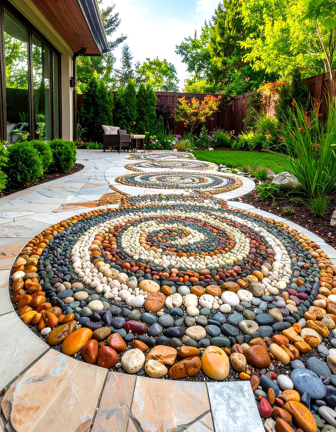 A Polished Pebble Mosaic Patio - 30 modern backyard ideas no grass