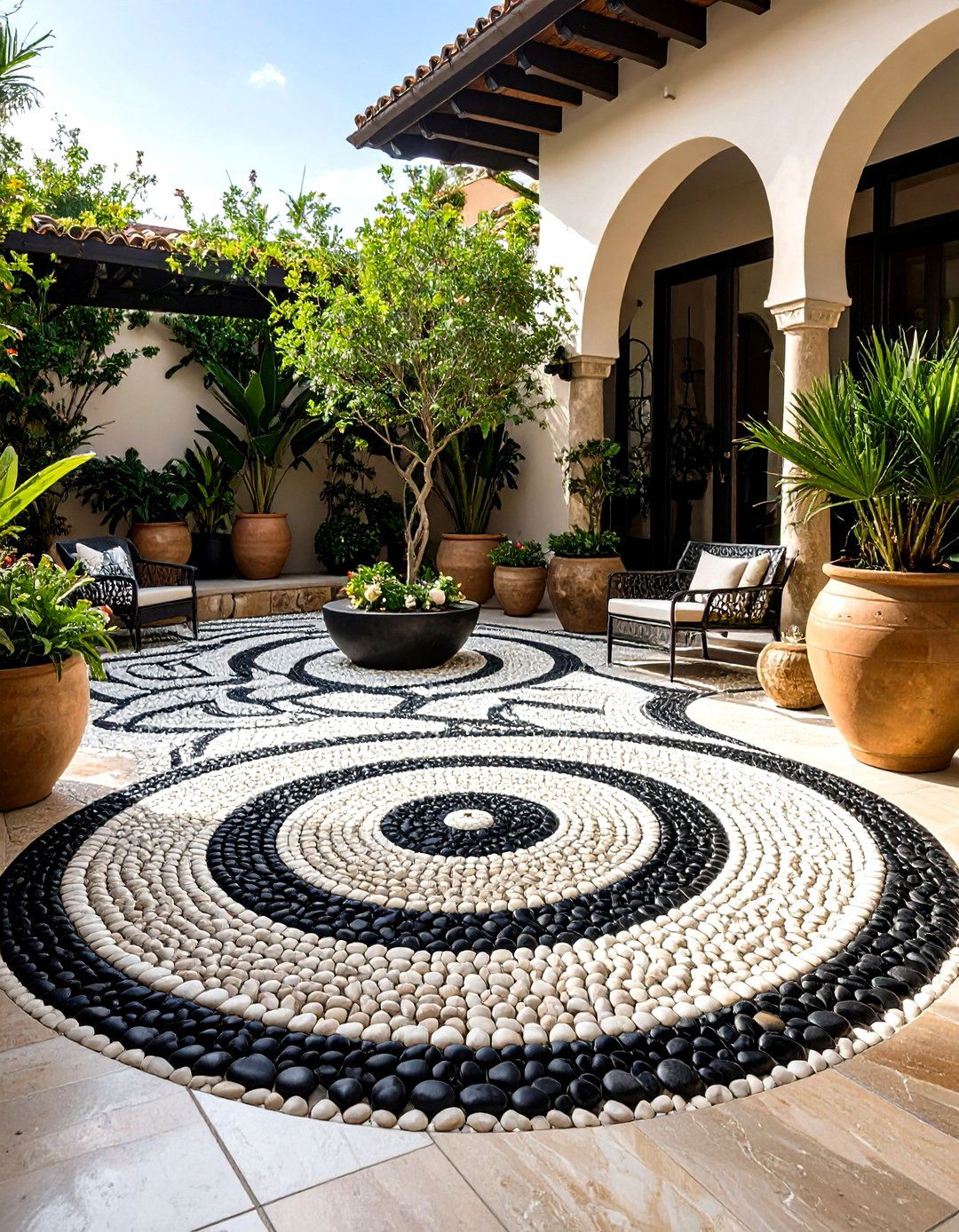 A Polished Pebble Mosaic Patio - 30 garden ideas with rocks