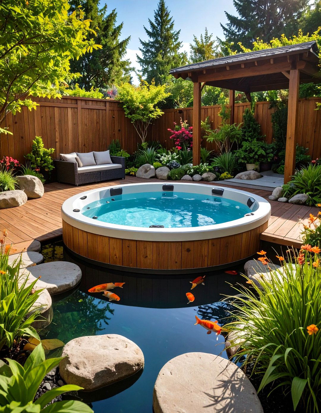 A Pond Side Hot Tub Placement - 30 hot tub patio ideas