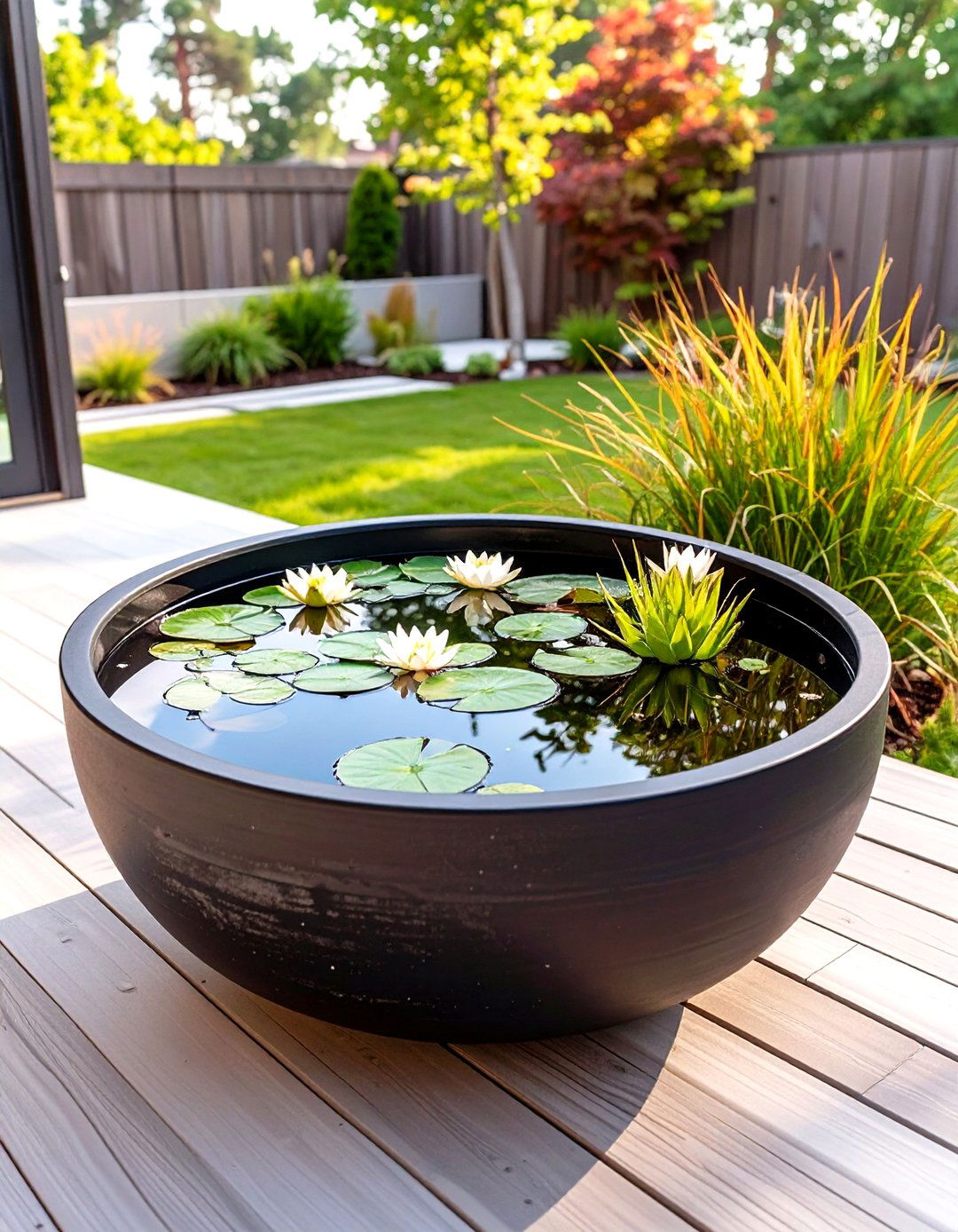 A Pond in a Pot Feature - 30 modern backyard ideas on a budget