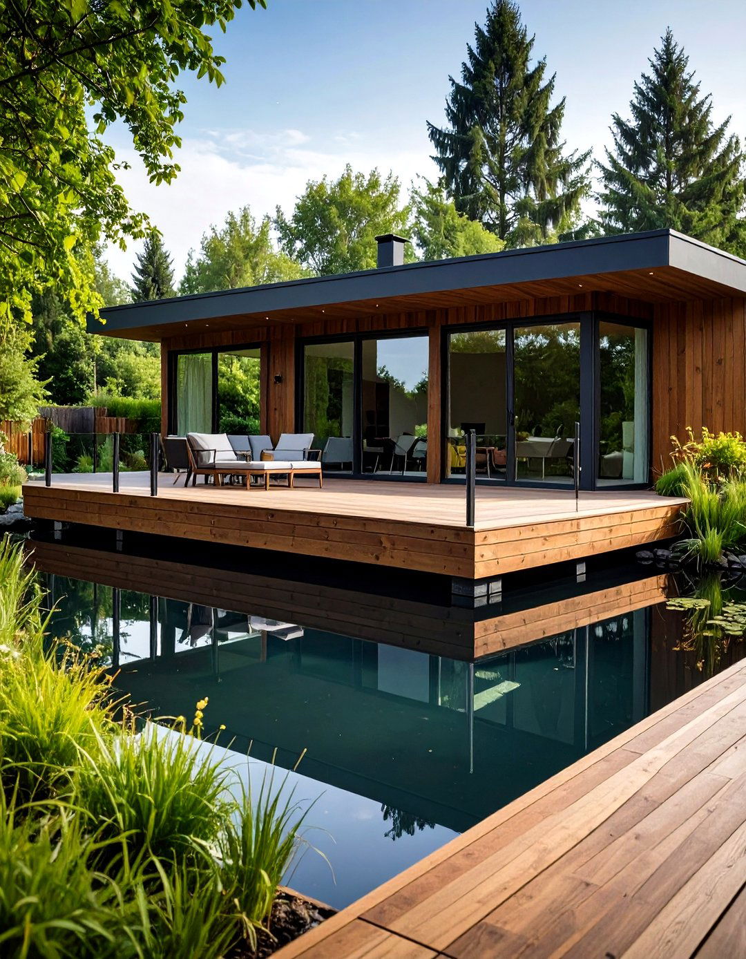 A Pond with an Integrated Deck - 30 garden pond ideas