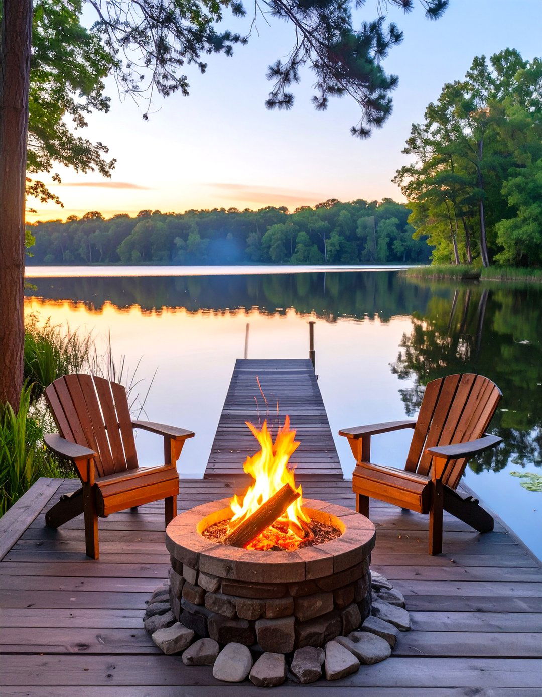 A Pondside Fire Pit with a Small Dock - 30 country backyard rustic fire pit ideas