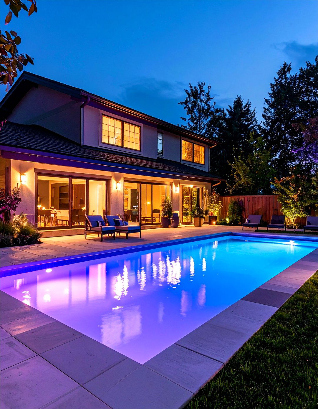A Pool with Color Changing LED Lights - 30 pool ideas for backyard