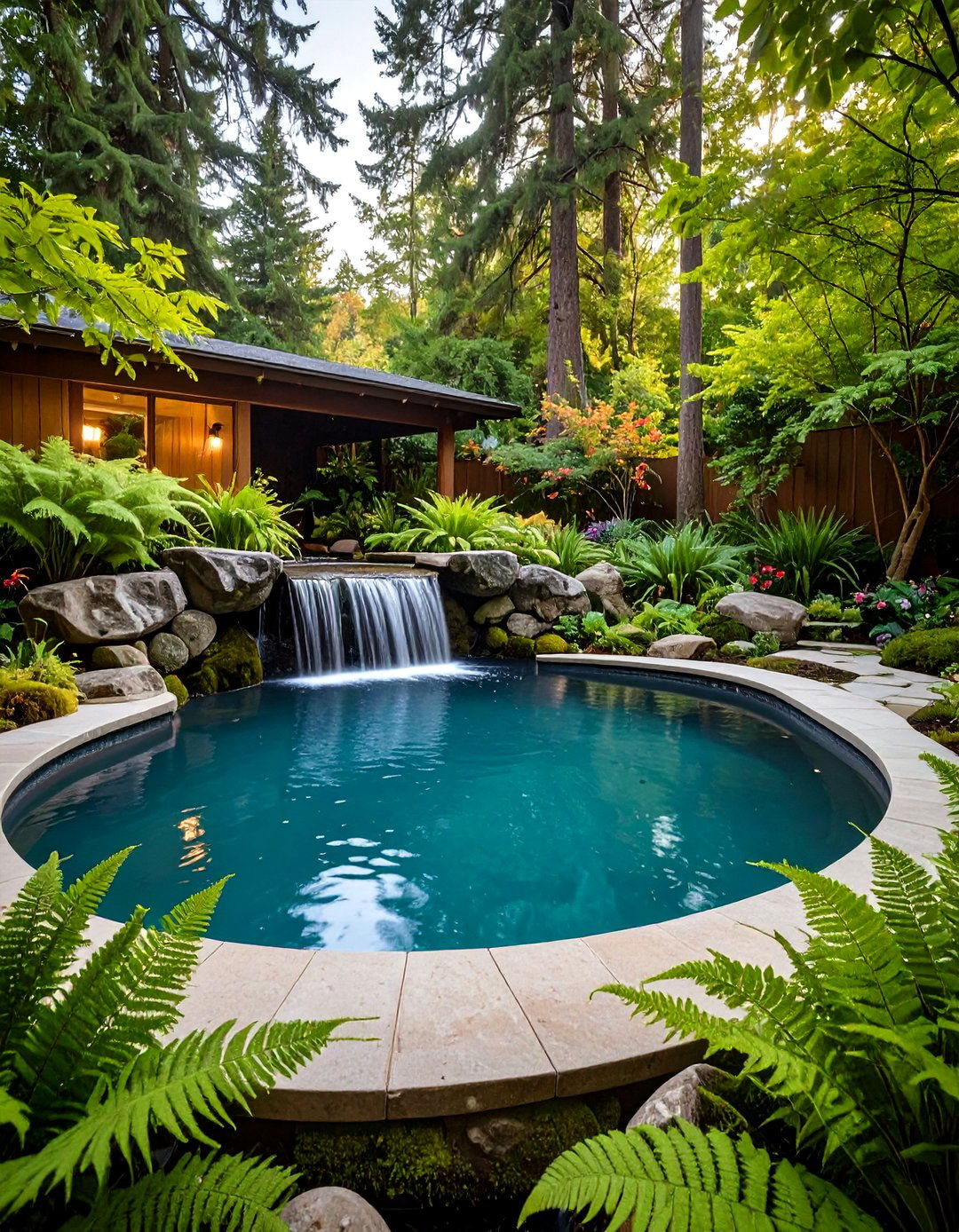 A Pool with a Cascading Waterfall Feature - 30 pool ideas for backyard