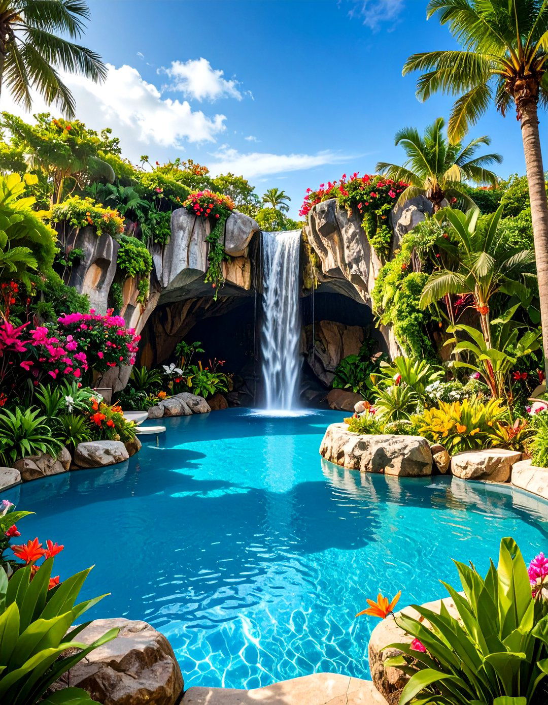 A Pool with a Grotto and Waterfall - 30 backyard ideas with pool
