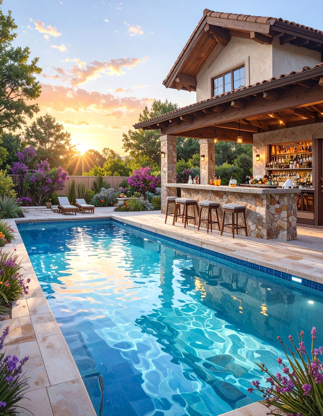 A Pool with a Swim Up Bar - 30 backyard pool landscaping ideas