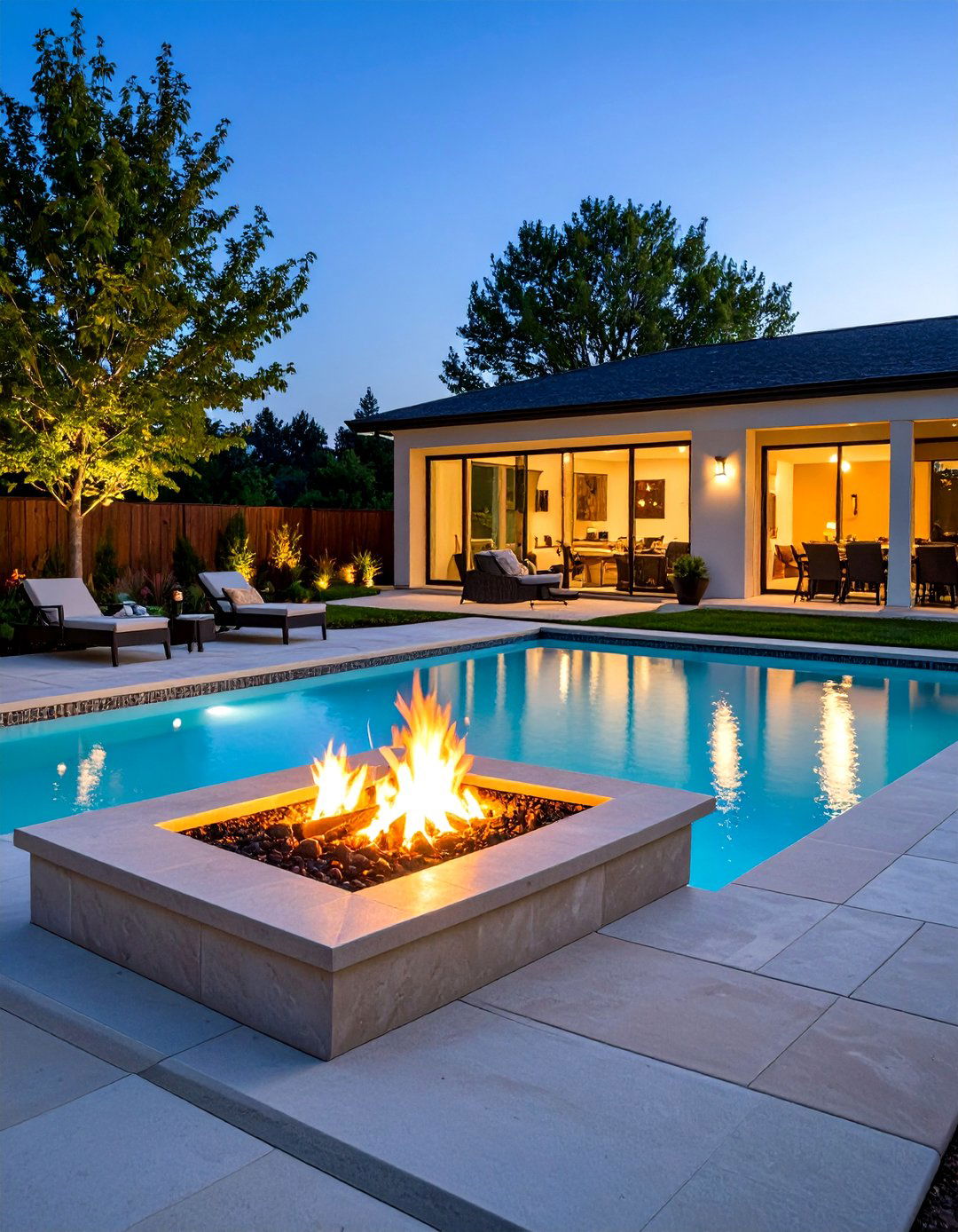 A Pool with an Adjoining Fire Pit - 30 pool ideas for backyard
