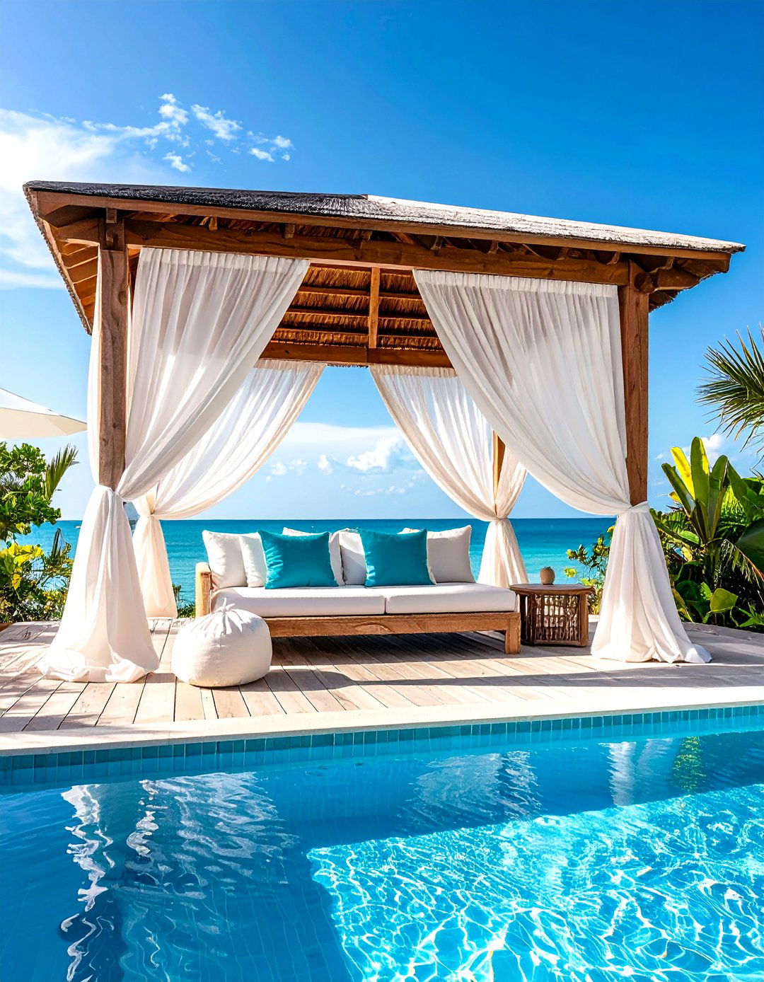 A Poolside Cabana with Lounge Seating - 30 outdoor shade ideas