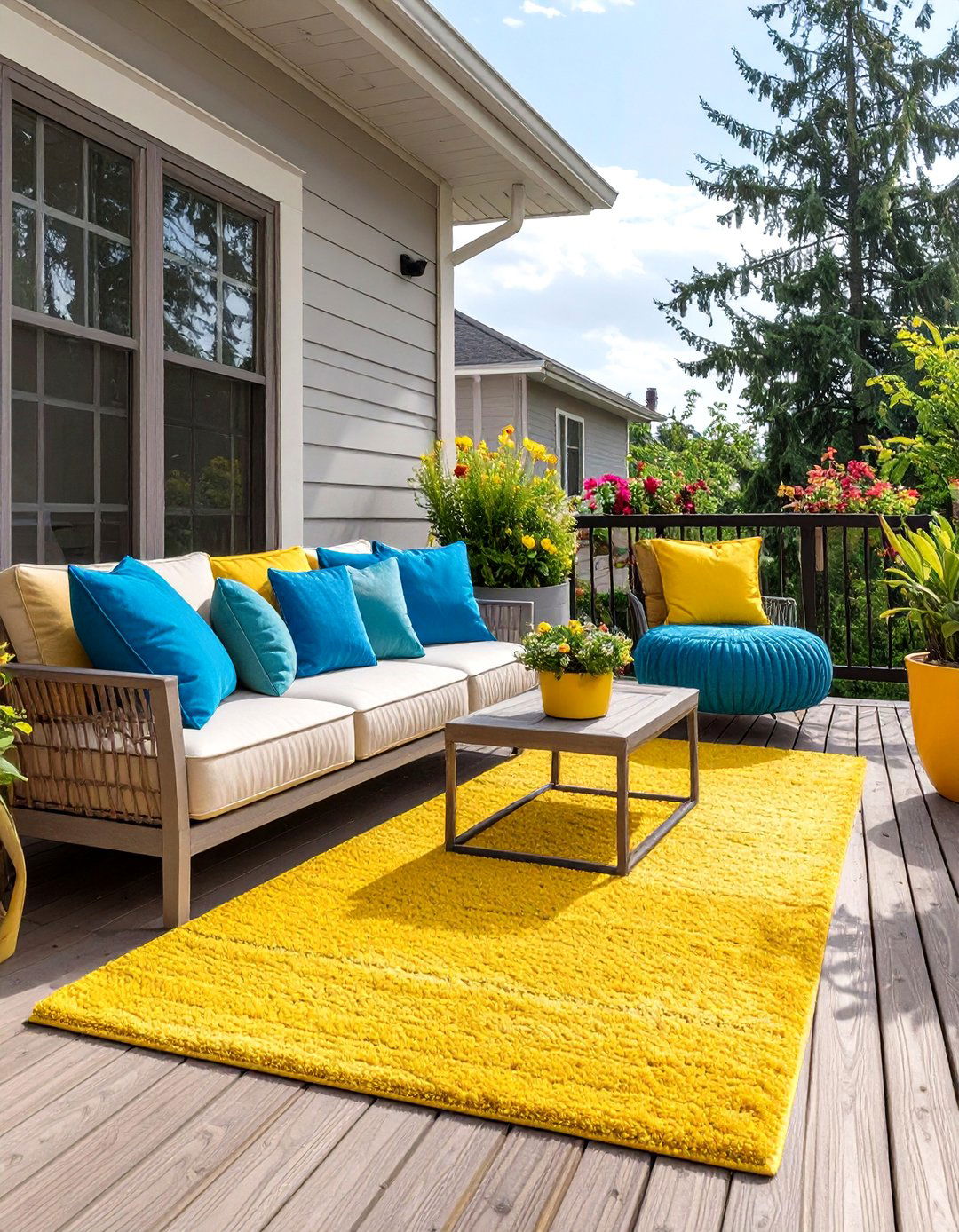 A Pop of Color Accent Deck - 30 deck decorating ideas on a budget